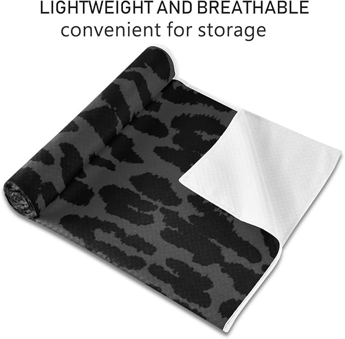 YETTASBIN Leopard Black Yoga Mat Towel, Non Slip Sweat Absorbent Hot Yoga Towel Portable Lightweight Travel Workout Towel with Storage Bag for Home Yoga, Pilates, Fitness 73x 27 Inch