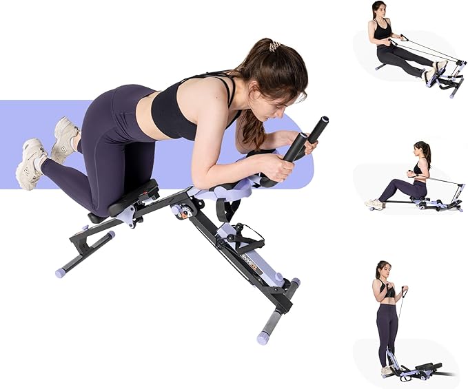 TOUSAINS 3 in 1 Adjustable AB Machine for Stomach Workout with 3 Heights, Foldable Rowing Machine for Home Gym with Comfortable seat & LCD Display Monitor, 265lbs Weight Capacity