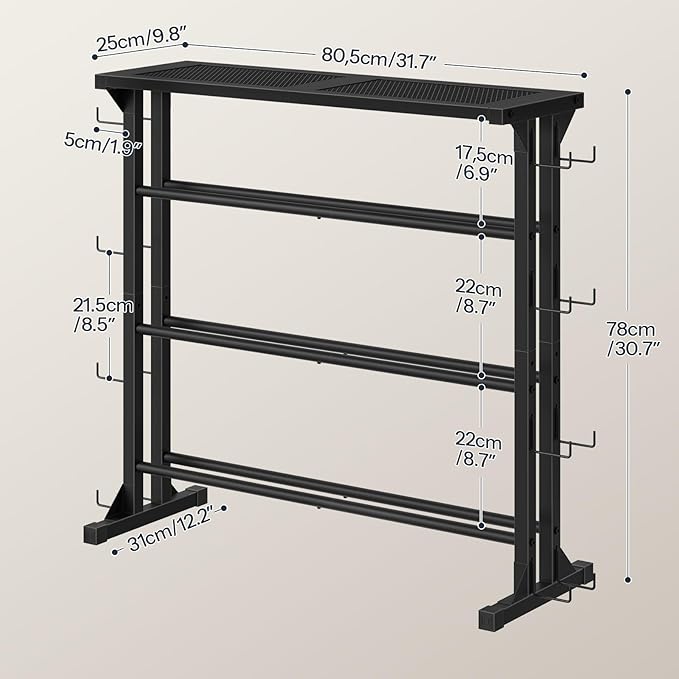 HOOBRO 4-Tier Dumbbell Rack, Weight Rack Heavy-Duty Weight Stand with Non-Slip Floor Protection & Side Hooks, Multi-Tier Storage Organizer for Home and Professional Gym Use, Black BK87CJ01N1