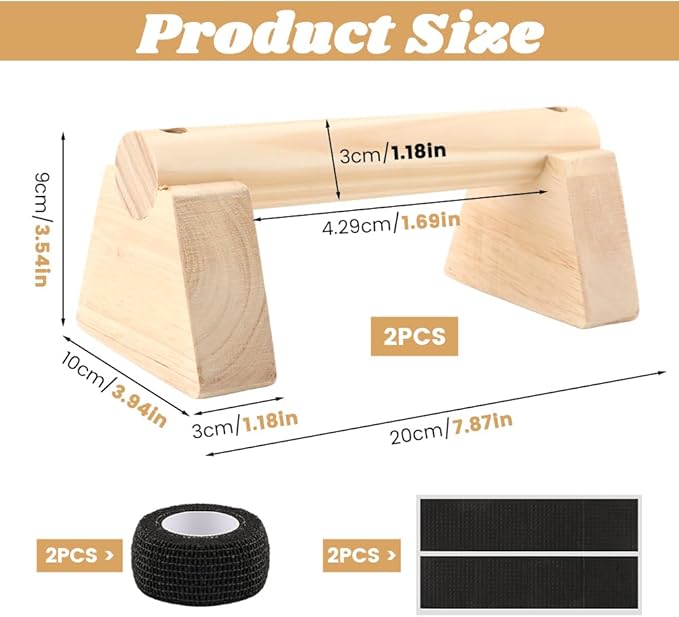Wood Parallettes Bars for Home Workout, Push Up Bars & Dip Stands, Wooden Calisthenics Equipment Handstand Blocks for Strength Training, Rehabilitation & Gymnastics