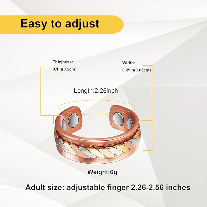 Copper Rings for Women,Pure Copper Three -Color Gold Woven Magnetic Ring, Fashion Copper Jewelry (0208s)