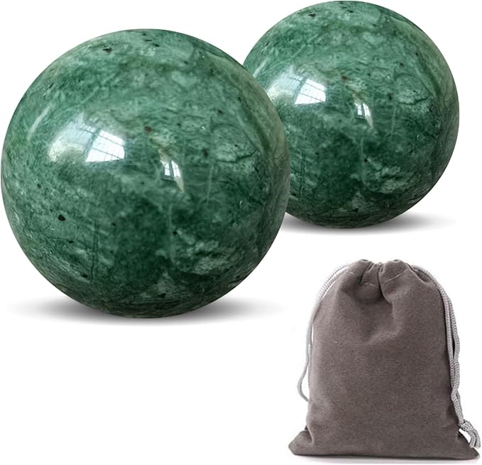 Traditional Chinese Baoding Balls, Marble Health Exercise Stress Relief Balls, Dark Green, 2-Piece Set (Dark Green, Medium-1.57")