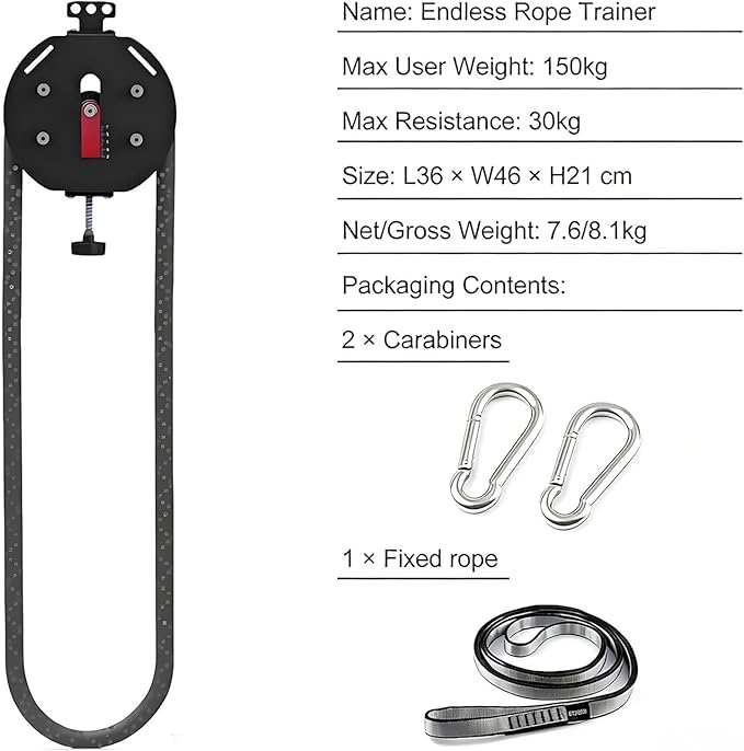 Endless Rope Trainer, Home Gym Equipment, Pulley Cable Machine System with Adjustable Resistance, Portable Rope Exercise System for Home Gym, for Arm, Back & Grip Training