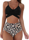 Womens Front Cross Ruched Bikini Set Twist Wrap Swimwear High Waisted Bottoms Print Straps Push Up Swimsuits