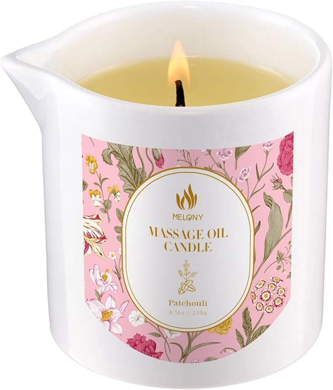 MELONY Massage Candle, Essential Oil Lotion, 8.1OZ, Natural Soy Wax Lotion for Relaxation, Intensive Skin Treatment Candles (Patchouli)