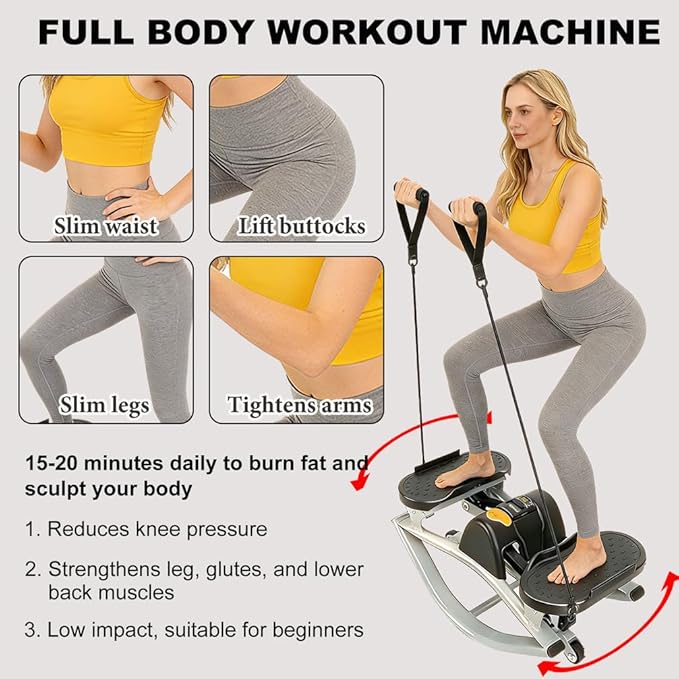 U-Shaped Rock Stepper Machine for Home Workout,Side-to-Side Lateral Rocking Fitness Stepper with Digital Monitor/Resistance Bands,Low-Impact Compact Side Stepper for Full Body Fitness
