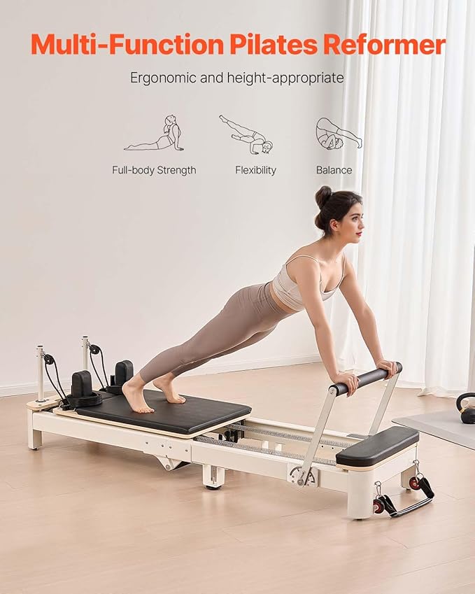 VEVOR Pilates Reformer Machine, Pilates Workout Equipment for Home Gym Studio Use, Pilates Reformer with Sitting Box and Jumpboard，fit for Beginners & Advanced Users