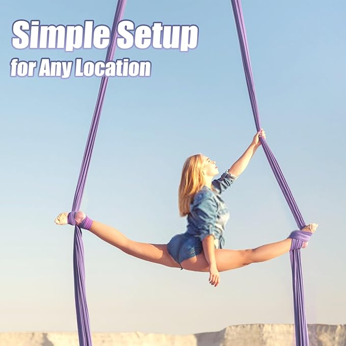 Aerial Silks Kit & Aerial Yoga Hammock - 11Yd Premium Fabric with Hardware - Easy Setup for Flying Yoga, Aerial Swing & Fitness - Supports Up to 14ft Rigging