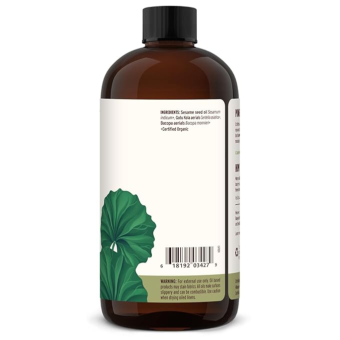 Banyan Botanicals Brahmi Oil with Sesame – Organic Ayurvedic Massage Oil with Gotu Kola and Bacopa ­­– Calming Massage Oil for Focus & Relaxation – 24 oz – Non GMO Sustainably Sourced Abhyanga Oil