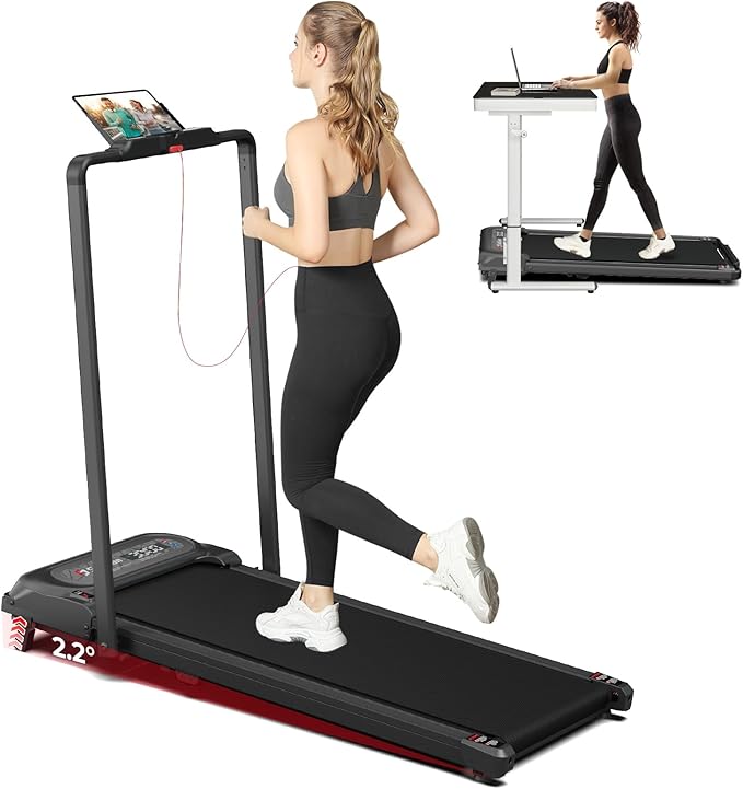 SubSun Foldable Treadmill for Home, Portable Walking Pad with Handle, Manuall/Auto/No Incline, 2.5HP Treadmill with 265 Lbs, Black/White