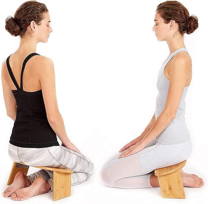 Foldable Meditation Bench Portable Kneeling Chair (18" W x 7.5”L) Yoga Stool from Bamboo with Travel Bag