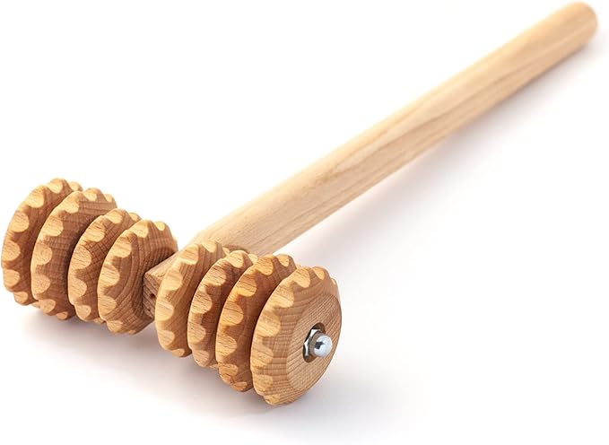 T-Shape Massager with Grooved Rollers, Multi-Functional Body Roller for Cellulite Reduction, Eases Muscle Tension and Supports Skin Health, Natural Muscle Roller