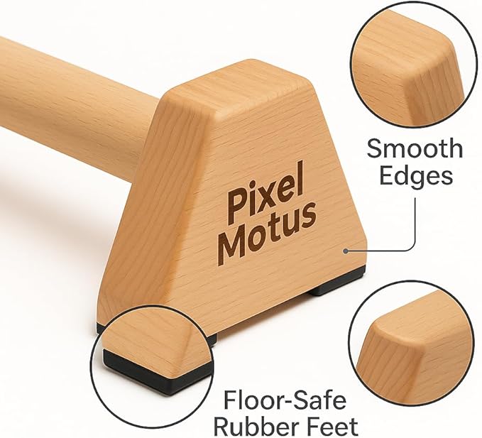 Wooden Push Up Bars – Solid Beechwood Parallettes with Ergonomic Wrist-Friendly Handles, Non-Slip Rubber Feet, Heavy-Duty Home Workout Bars for Calisthenics, Strength Training & Dips