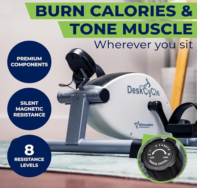 DeskCycle Under Desk Bike Pedal Exerciser - Stationary Bikes for Home & Office - Standard and Adjustable Height Versions