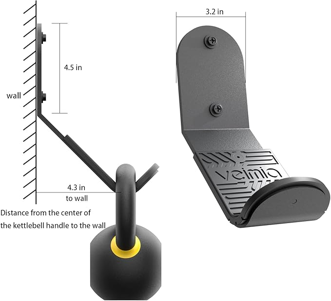 veimia Kettle Bell Wall Rack, Wall Mounted Kettle Bell Storage Hanger, Gym Storage Mount for many Size Kettlebell, Kettlebell Rack with rubber mat is choice for home or commercial gyms