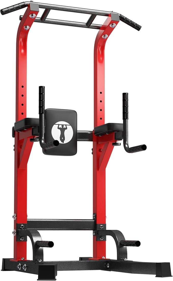 DlandHome Power Tower Pull Up Bar Station, Heavy Duty Adjustable Height for Home Gym Strength Training Equipment 330LBS Weight Capacity, Pull Up Dip Station