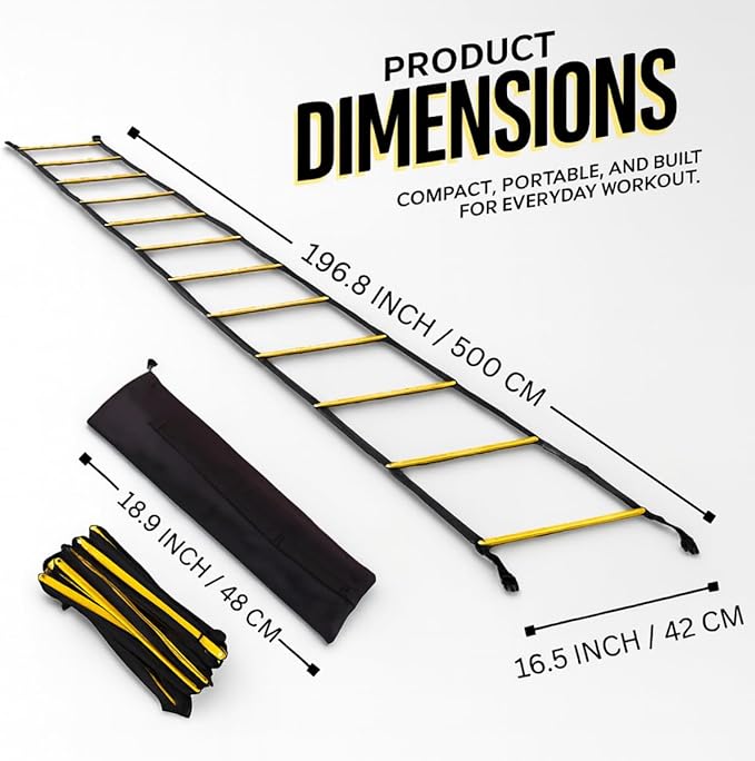 SOFTSOUL Agility Ladder 20ft 12 Rungs Premium Tangle Free Speed Training Equipment for Football Soccer Basketball Footwork Workout Drills for Kids Adults Youth Portable