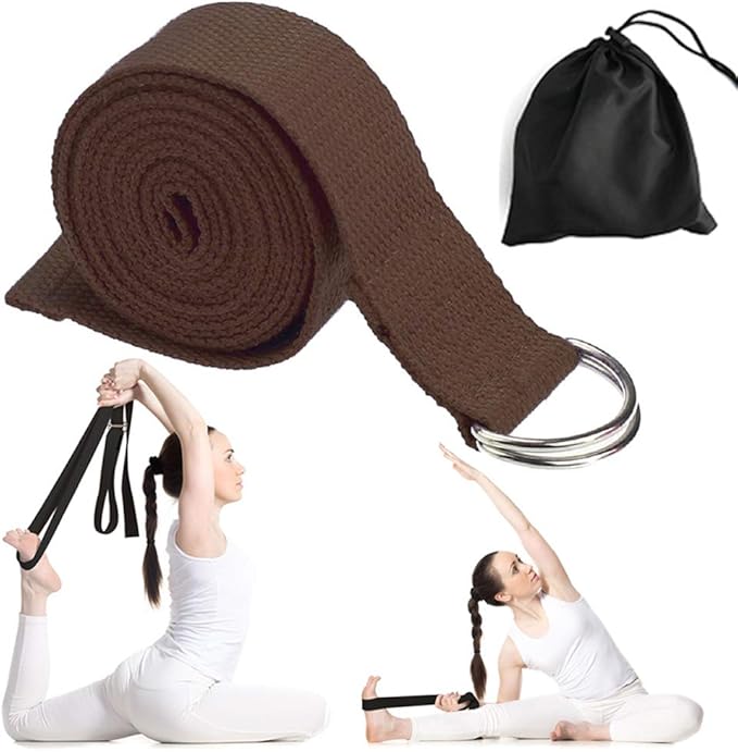 Cotton Exercise Yoga stretch Strap - Sturdy Flexibility Tensile Belt Adjustable Metal D-Ring Buckle, Hold Poses for Daily Stretching, Pilates, General Fitness, and Physical Therapy