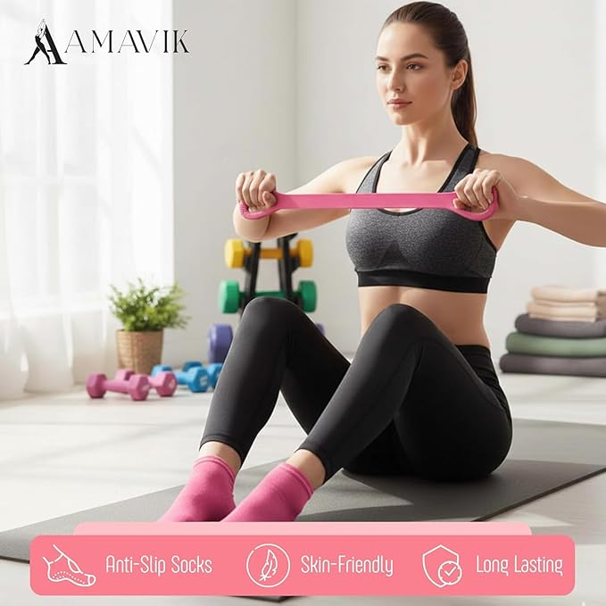 AMAVIK Pilates Kit 15-Pieces Home Workout Set with 5 Resistance Bands, Pilates Ring and Ball Set with Accessories-A Complete Pilates Set for Women to Improve Strength, Flexibility and Balance Body