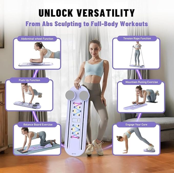 Pilates Board Foldable Pilates Reformer Equipment with Timer 7-in-1 Multi-Purpose Portable Pilates Reformer Machine Home Pilates Kit for Home Workout Fitness Exercise Abs