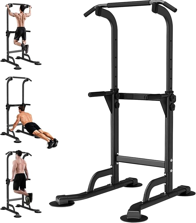 Power Tower Pull Up Dip Station Foldable, Pull Up Bar Station Adjustable, Multi-Function Home Gym, Strength Training Fitness Equipment, Triangular Design, for Home Outdoor
