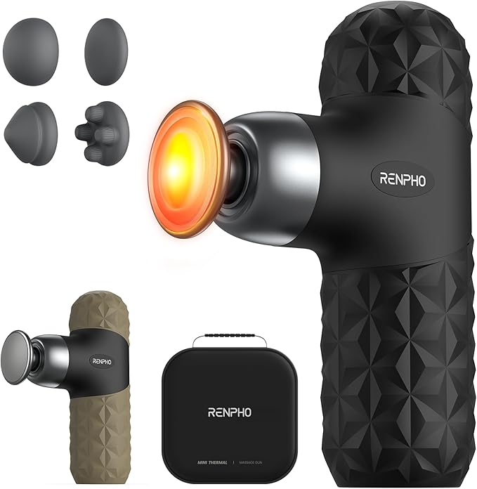 RENPHO Mini Thermal Massage Gun with Heat, FSA Eligible HSA, Birthday Gifts for Women Men, Portable Deep Tissue Percussion Massager, Color Silicone Sleeves Travel Size with Carry Case