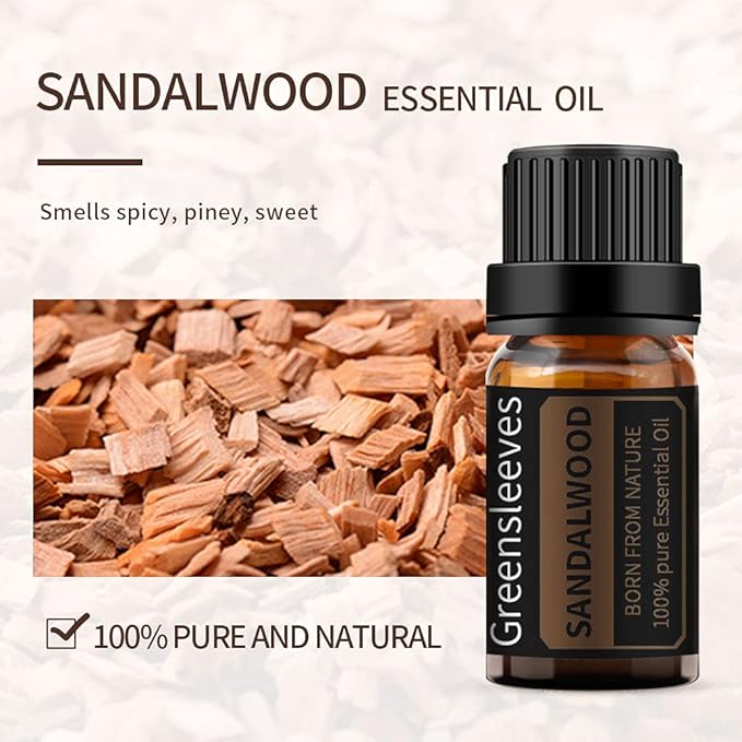 GREENSLEEVES Sandalwood Jasmine Essential Oil Set, 2 x 10ml Pure Plant-Based Fragrance Oil for Aromatherapy, Essential Oils for Diffuser, Massage, Bath Bomb, Scented Candle Soap Making