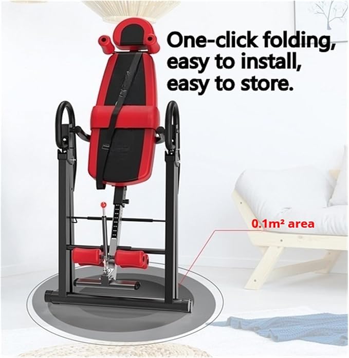 XXYUAN Folding Inversion Table with Adjustable Height, Home Use Back Stretch Machine for Spinal Decompression, Auto-Lock System with Ankle Holder & Safety Belt, 150kg Capacity Steel Frame