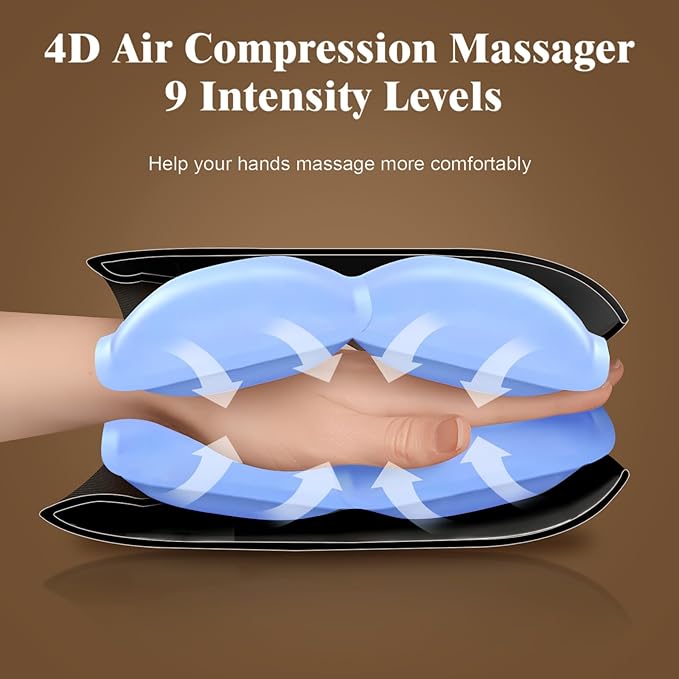 Hand Massager, 9 Modes 9 Intensities Hand Massage, Cordless Hand Massager for Arthritis and Carpal Tunnel, Gift for Men Women Parents Relaxation at Office,Dark Black