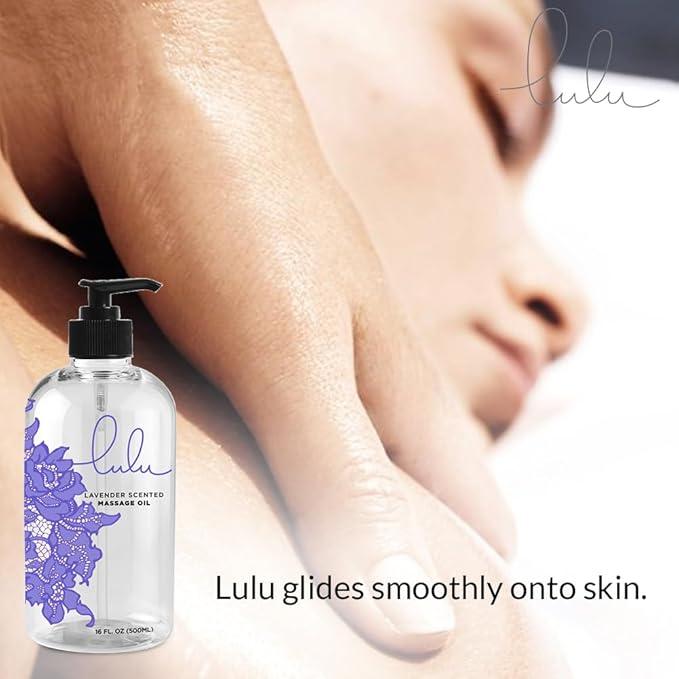 Lulu Lavender Massage Oil with Jojoba & Lavendar Oils, Nourishing Aromatic Non-Greasy Body Oil, Smooth Skin & Relaxation, Aromatherapy for Date Night, Couples Massage & Massage Therapy, 16 fl oz Pump