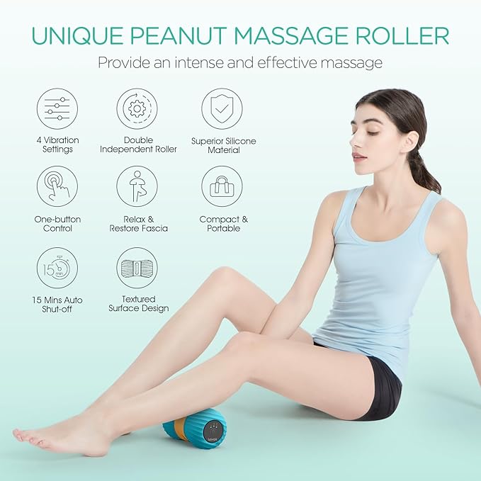 VOYOR-HEALTH Vibrating Peanut Massage Ball Roller, Electric Double Lacrosse Massage Ball with 4 Intensities for Muscle Pain Relief, Rechargeable Deep Tissue Massage, Yoga Sports Fitness MB300 (Blue)