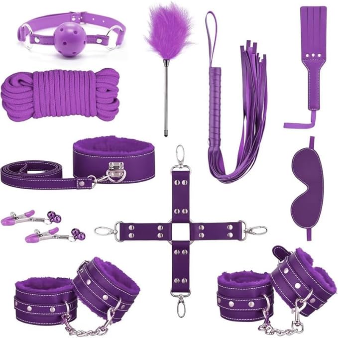 Pilates 11 Piece Fashion Design Leather Combination Set (Purple), Fun Cosplay Racket Accessories, Wrist and Hip Yoga Supplies, Couple Gifts