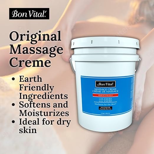 Bon Vital' Original Massage Creme for a Versatile Massage Foundation to Relax Sore Muscles & Repair Dry Skin, Revitalize Skin and Lock in Moisture, Allows for Muscle Manipulation, 5 Gallon Pail