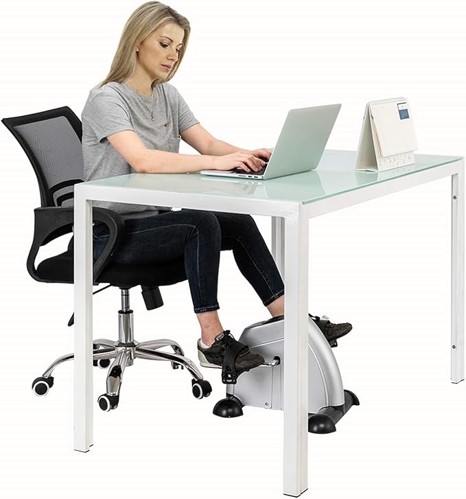 Mini Exercise Bike Pedal Exerciser for Arms & Legs, Portable Under Desk Bike with LCD Monitor, Adjustable Resistance Home Office Fitness Trainer, Compact Hand & Foot Cycle – Silver