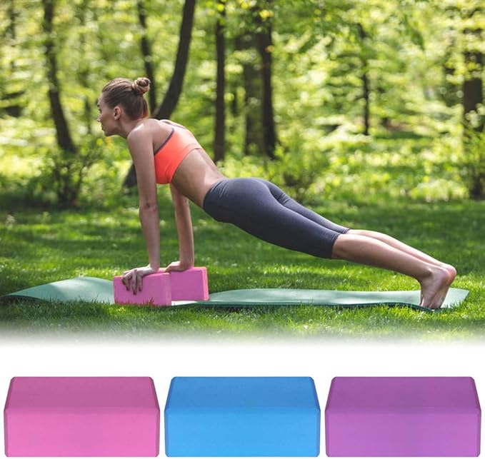 5pcs Yoga Equipment Set | EVA Yoga Blocks/Grip - enhanced Knee Pads / 8.2ft Stretching Strap | Yoga Kit for Beginners/Pilates/Home Exercise | Purple/Pink/Blue (Optional)