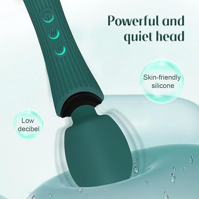 Handheld Personal Portable Cordless Waterproof Rechargeable Massager - 12 Modes 3 Speeds, Quiet Function & Soft Silicone for Neck, Shoulder, Back Pain Relief - Rose Green