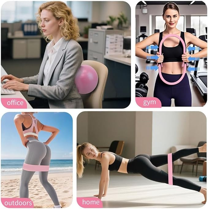 Pilates Ring Set, 14" Magic Circle, Long & Loop Resistance Bands, Soft Pilates Ball, Grip Socks,Puller, Home Workout Equipment for Women & Beginners to Tone, Flexibility & Core Strength