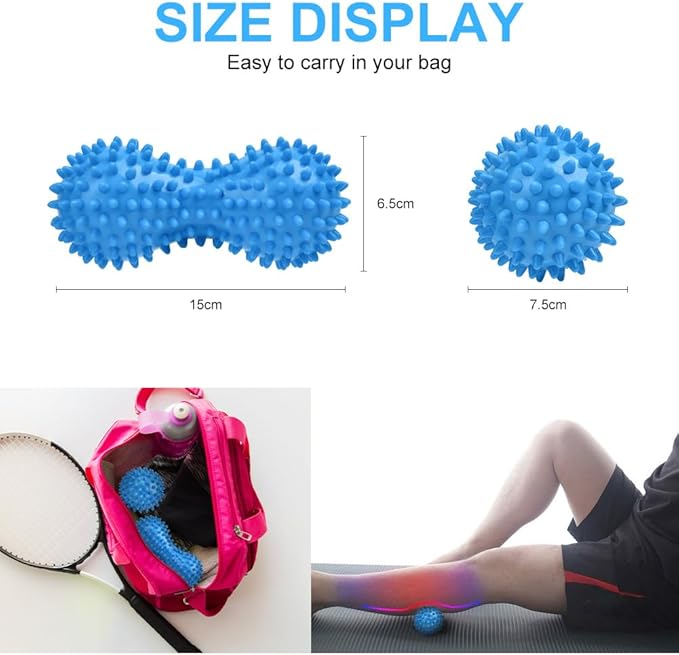 URAQT Spiky Massage Ball Set, 2 Pack Physical Therapy Massage Balls, Hard Lacrosse Ball & Spiky Massage Ball for Myofascial Release and Trigger Point Deep Tissue Massage (Blue)