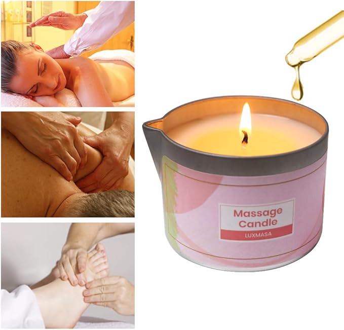 Soybean Wax Scented Massage Oil Candle for Home SPA Treatment- Natural Warm Body Lotion Candle for Stress Relief- Moisturizing Massage Wax Candle 6.35OZ (Pink Marshmallow Scent)