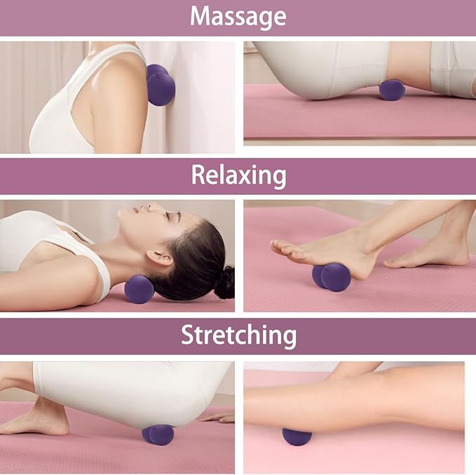 Peanut Massage Ball,Double Lacrosse Ball for Neck and Back,Medium Density Myofascial Release Massager Ball for Deep-Tissue Massage Muscle Knots Yoga Therapy(Purple)