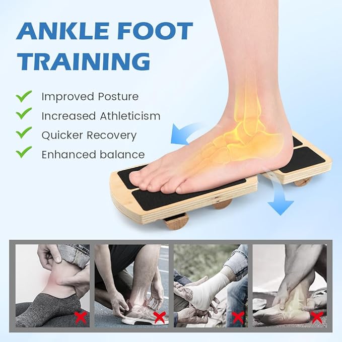 Ankle Balance Board Foot Strengthener Trainer with 12pcs Balls - 300lbs Max Capacity, 18-30° Tilt Adjustment, Wooden Non-Slip Wobble Board for Ankle & Core Stability Training