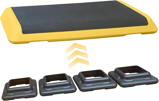 Adjustable Aerobic Workout Step Platform with 4 Stackable Risers in Fitness Exercise Platform Trainer,43” Aerobics Workout Stepper for Home Gym Cardio Strength Training
