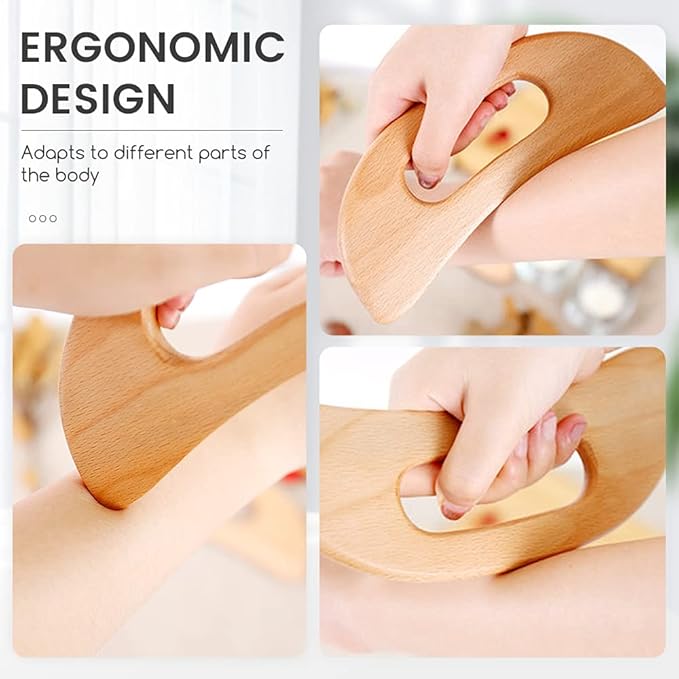 Lymphatic Drainage Massager, Wooden Gua Sha Tool for Body, Manual Massage Scraper for Anti Cellulite and Relieve Muscle Fatigue, Body Gua Sha Paddle (Style A)