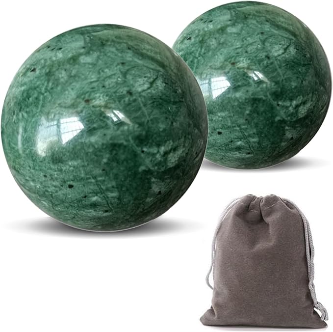 Traditional Chinese Baoding Balls, Marble Health Exercise Stress Relief Balls, Dark Green, 2-Piece Set (Dark Green, Small-1.38")