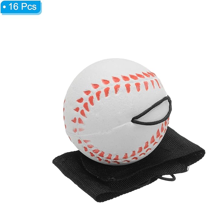 PATIKIL 2.5 Inch Sports Wrist Ball, 16Pcs Baseball Rubber Rebound Wristband Wrist Return Ball Sport on A String for Exercise Play, White