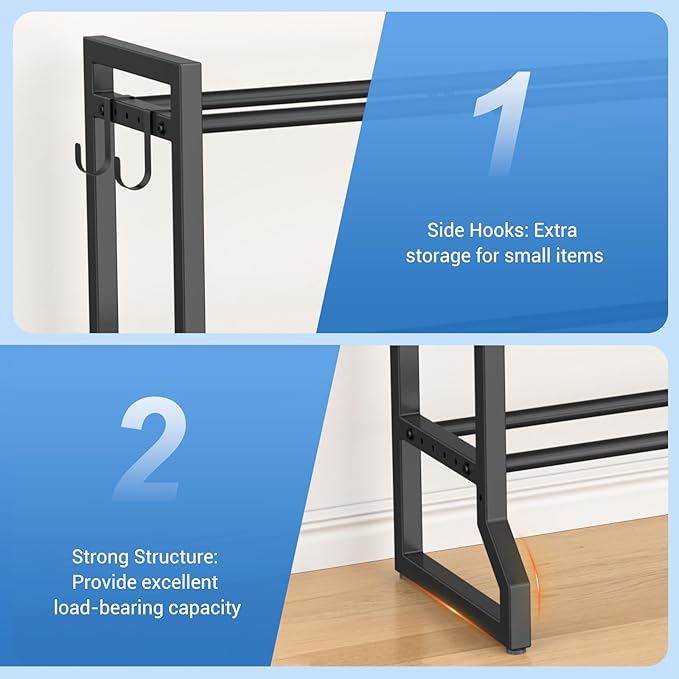 VOPEAK 3-Tier Adjustable Dumbbell Rack, 31-Inch Weight Rack for Home Gym with 4 Hooks, Home Gym Storage for Kettlebells, Space-Saving Dumbbell Stand - 400LB Capacity (Rack Only)