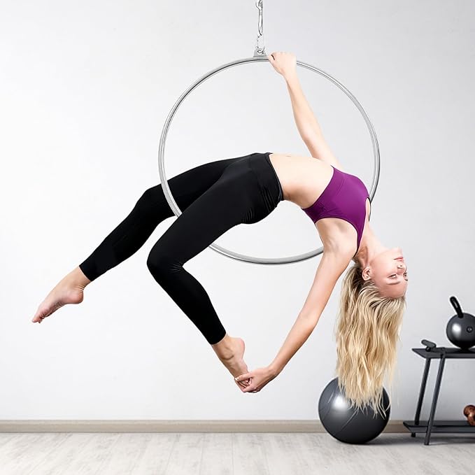 Aerial Hoop Stainless Steel 85/90 CM Lyra Hoop with Rigging Hardware Kit Professional Yoga Aerial Lyra Hoop Set for Fitness, Dance, Performance, 115kg/253lbs Capacity (90cm/35.43inch)