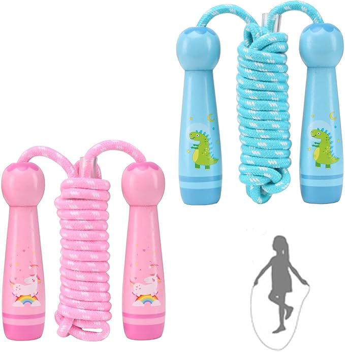 Jump Rope for Kids, Adjustable Toddler Jump Rope with Wooden Handle and Cotton Rope, Cute Skipping Rope for Boys and Girls Fitness Workout Exercise 8.5 Ft(Pink)