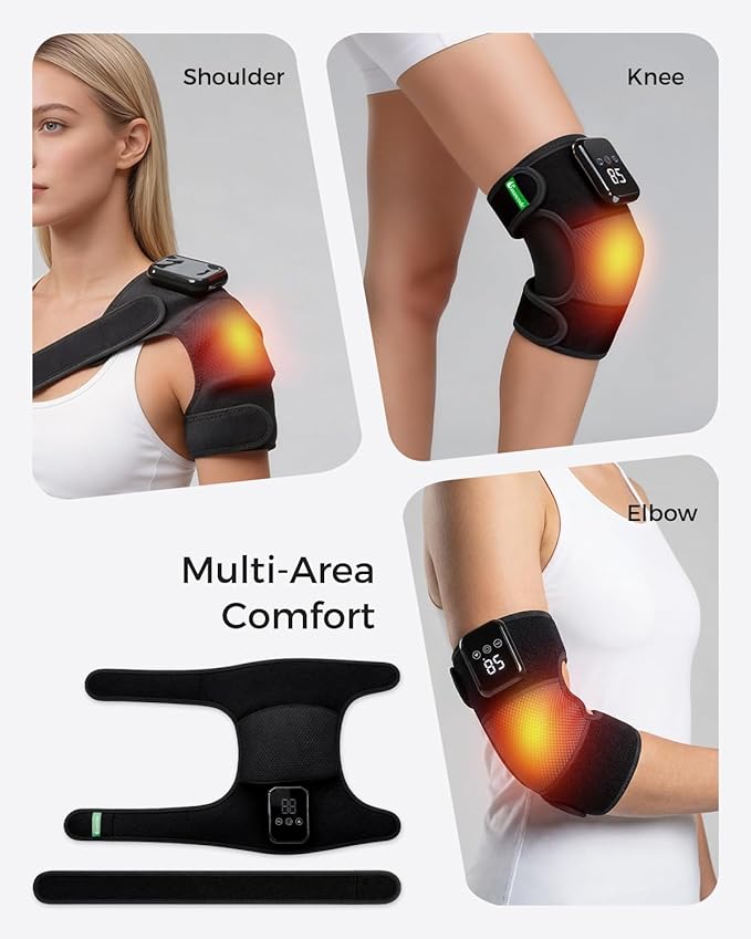 3-in-1 Knee Massager for Pain Relief with Heat, Portable Heated Knee Brace with Extension Strap for Knee, Elbow & Shoulder, Cordless Rechargeable Electric Massagers for Joint Comfort (Single)