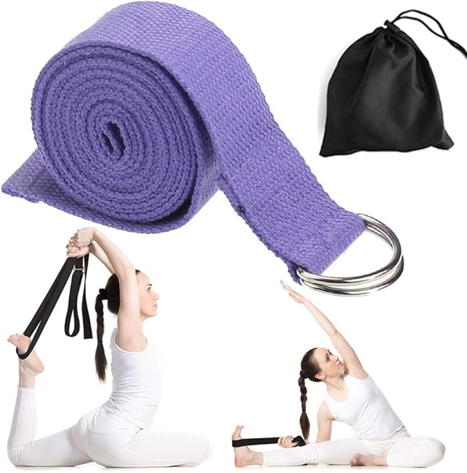 Cotton Exercise Yoga stretch Strap - Sturdy Flexibility Tensile Belt Adjustable Metal D-Ring Buckle, Hold Poses for Daily Stretching, Pilates, General Fitness, and Physical Therapy